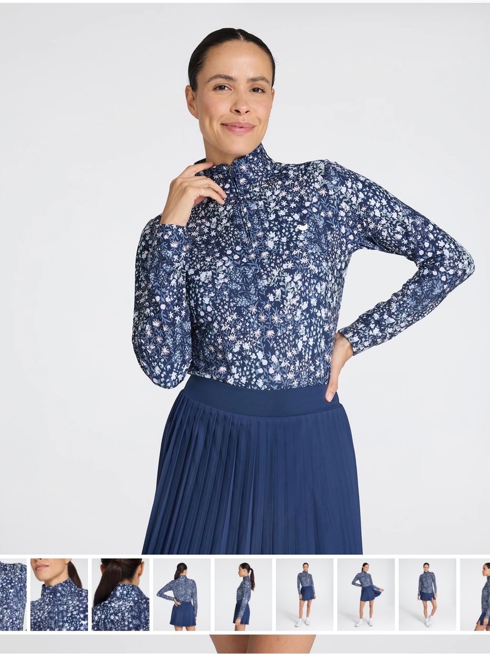 Bad Birdie Velocity Quarter Zip Golf Navy Floral Bloom Long Sleeve Top - SIZE M
